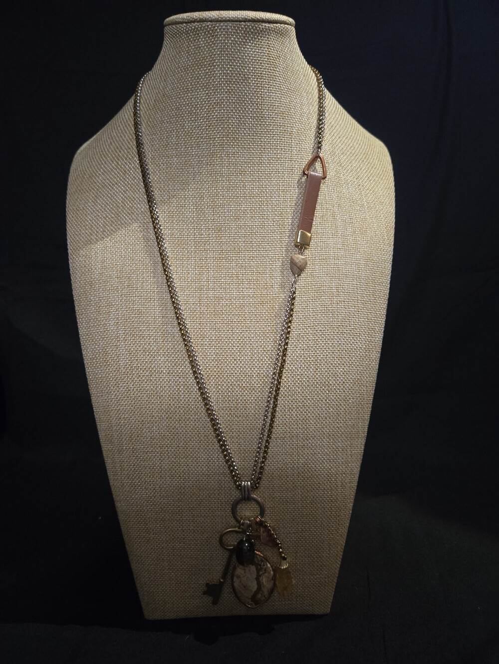 Silpada NIB Mixed Metal Natural Stone Reversible Charm Necklace 27" - Picture 2 of 7